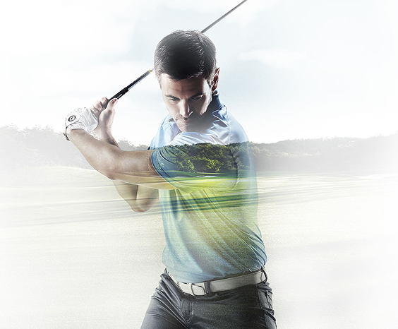 A man swinging a golf club.