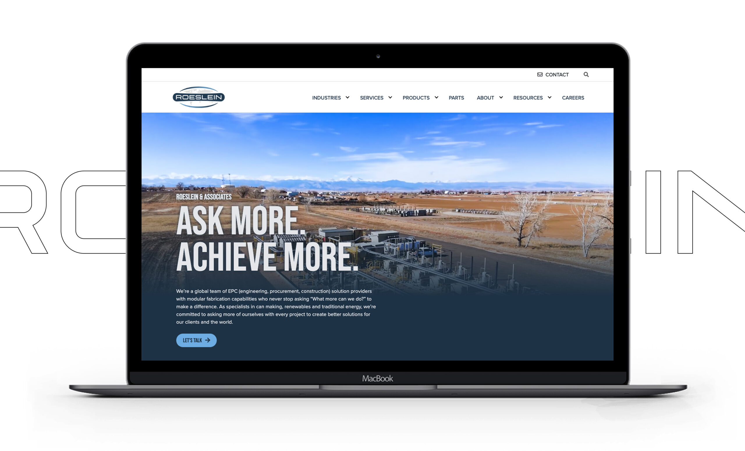 A laptop showing the Roeslein home page. 